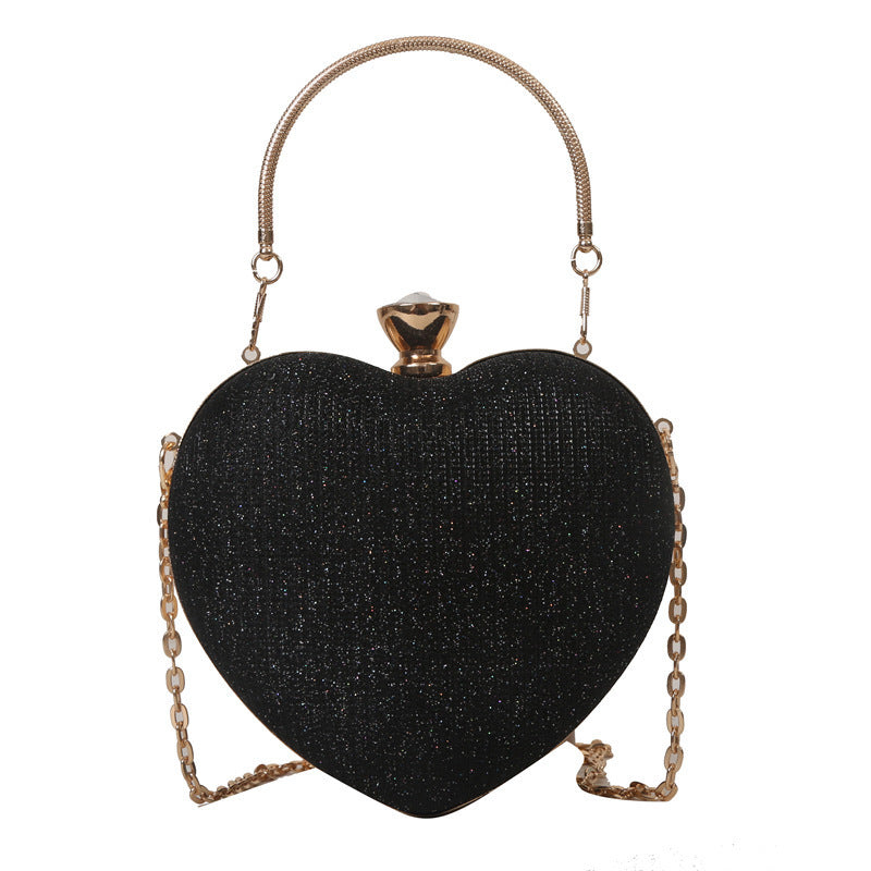 Evening Clutch Bag Women Bag Shiny Handbag Heart Shape Metal Clutches Bag Fashion Chain Shoulder Crossbody Bag Luxury Lady Purse Valentines Day Outfit