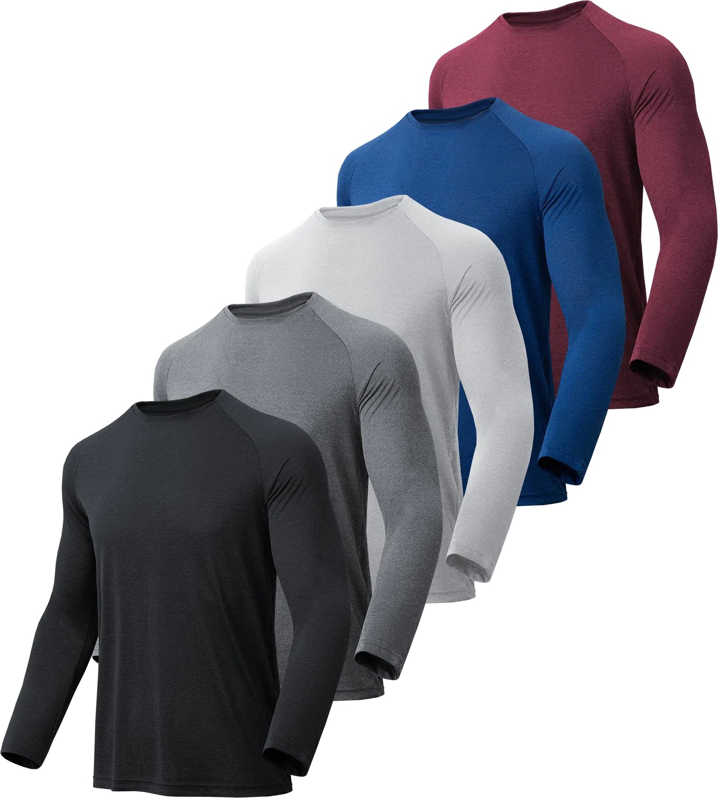 4-7 Pack Long Sleeve Shirts for Men Quick Dry Moisture Wicking Mens Long Sleeve Tee Shirts Workout T Shirts Small 7 Pack Black, Dark Grey, Navy, Light Grey, White, Red, Blue