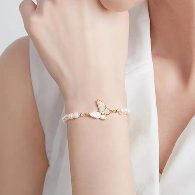 Shell Design Freshwater Pearl Butterfly Bracelet For Women