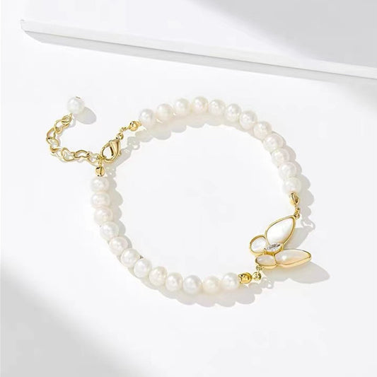 Shell Design Freshwater Pearl Butterfly Bracelet For Women