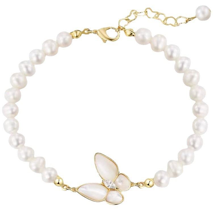 Shell Design Freshwater Pearl Butterfly Bracelet For Women