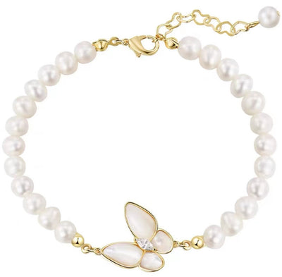 Shell Design Freshwater Pearl Butterfly Bracelet For Women