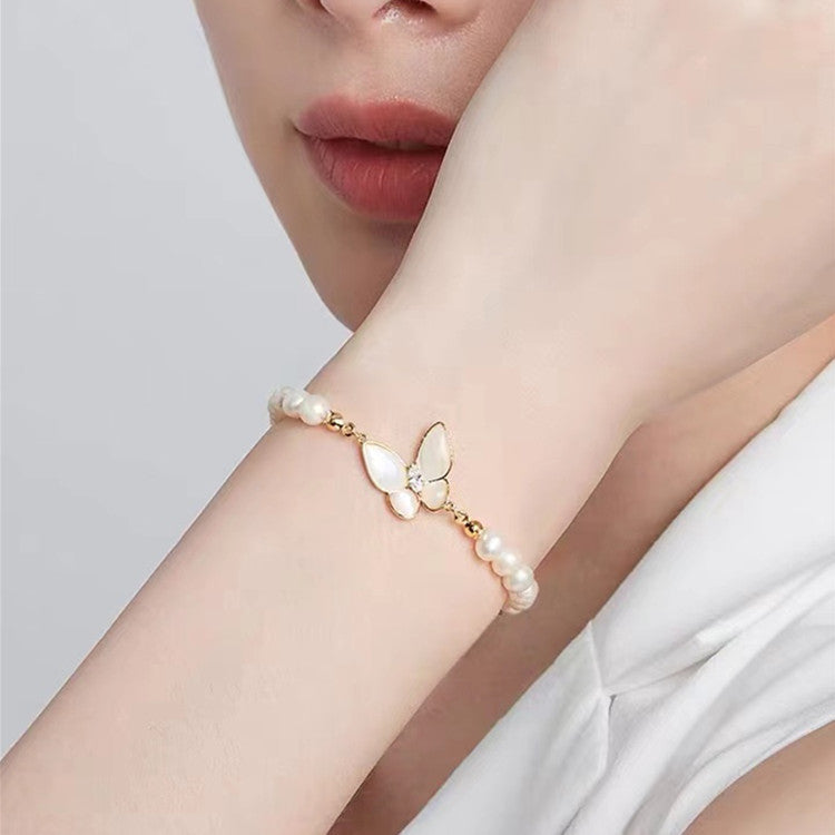 Shell Design Freshwater Pearl Butterfly Bracelet For Women