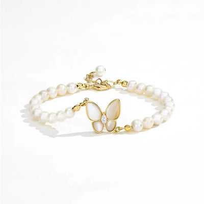 Shell Design Freshwater Pearl Butterfly Bracelet For Women