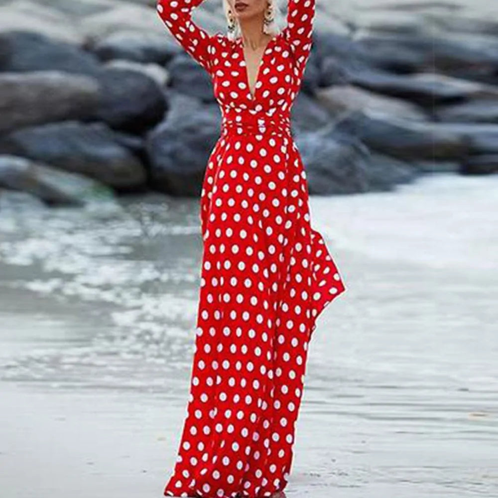 Bohemian Polka Dots Split Maxi Dress