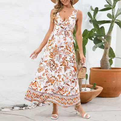 Floral V-Neck Sleeveless Maxi Dress