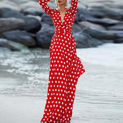 Bohemian Polka Dots Split Maxi Dress